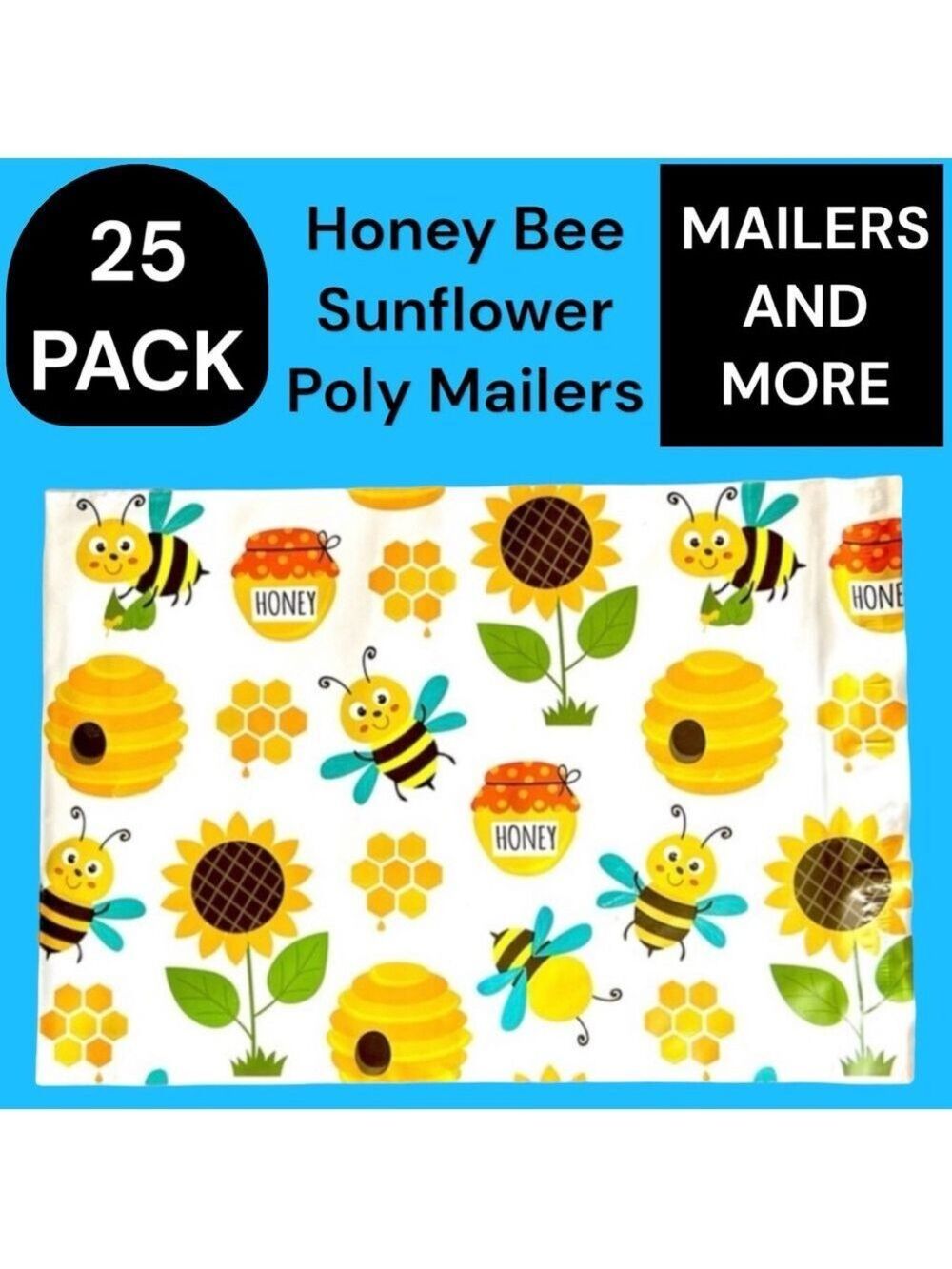 25 10X13 Poly Mailers Honey bee Sunflower, Shipping Envelopes PRICE IS FIRM - Picture 3 of 7